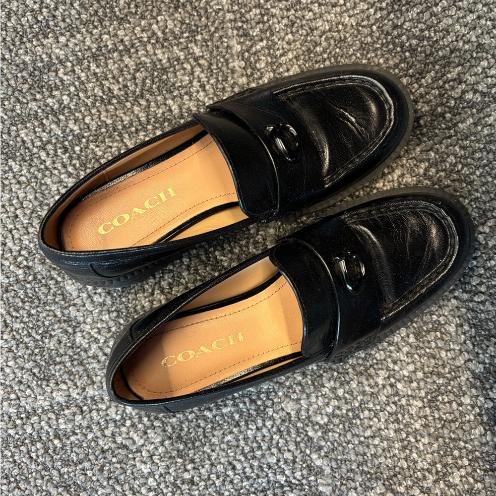 Coach Black Chunky Loafers with Modern Platform - Picture 2 of 4